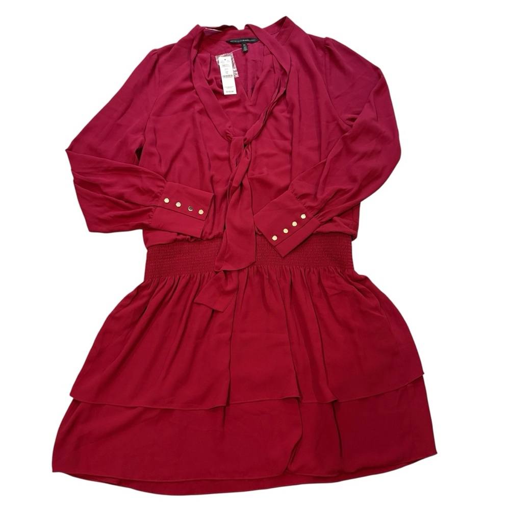NWT, White House Black Market Tie Neck Blouson Dress in Red Plum, Sz XL - Picture 12 of 16